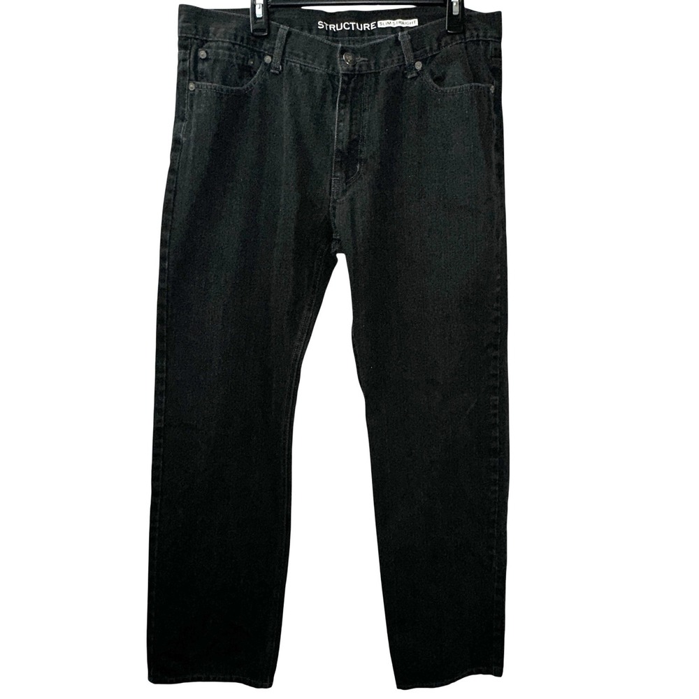 Structure Premium Denim Jeans Mens 36x34 Black‎ Wash Cotton Relaxed Baggy Y2K